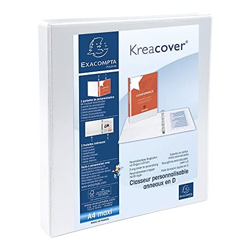 Image of Exacompta - ref. 51940E - 1 customizable rigid opaque binder with 2 pockets - 4 D-rings of 16 mm - Spine 38 mm - External dimensions: 32 x 27.3 cm - Format to be filed A4 Maxi - Colour: white