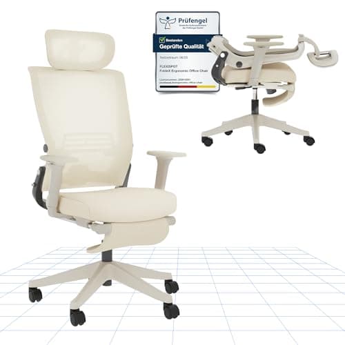 Image of FLEXISPOT Foldex Ergonomic Office Chair with Foldable Backrest, Folding Desk Chair for Small Spaces with Lumbar Support, Flip-up Armrests, 3D Headrest and Footrest for Home Office - White