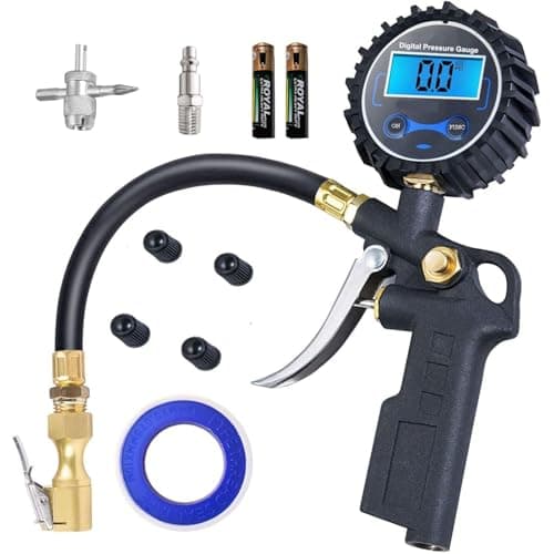 Image of ULTRATOOL Digital Tyre Inflator & Pressure Gauge 0-250 PSI – Heavy-Duty Inflator with Backlit Display, Hose & Gauge – Batteries Included