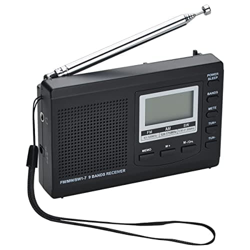 Image of COVVY AM/FM SW1-7 9 Band Portable Radio Receiver with Loud Speak and Earphone, Excellent Reception 12/24H Time Display Digital Radio, Backlight, Sleep, Ascending Alarm, Battery Operated (Black)