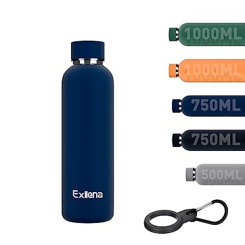 Image of Exllena Insulated Water Bottles 500ml with Clip, Double Wall Vacuum Drinks Bottle Keeps Drinks Cold 24 Hrs/Hot 12 Hrs, Stainless Steel Water Bottle BPA Free (Dark Blue)