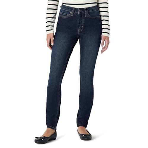 Image of Amazon Essentials Women's High-Stretch Mid-Rise Skinny Jeans, Dark Wash, 14