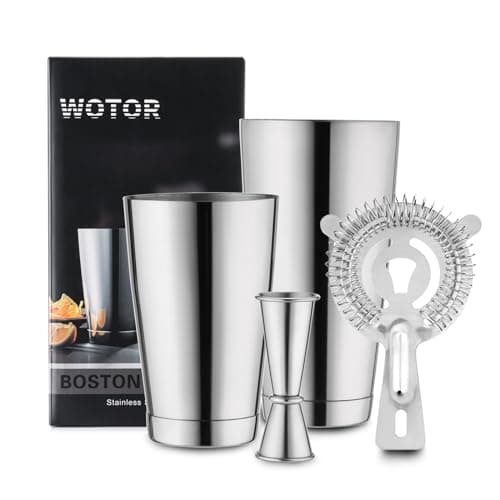 Image of WOTOR Boston Cocktail Shaker Set, 530 ml & 830 ml Stainless Steel Weighted Shaker Tins, Strainer, Double Measuring Jigger, Professional Bar Tools for Bartender (Set)