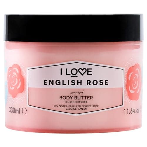 Image of I Love English Rose Body Butter, Luxuriously Scented with Shea Butter & Coconut Oil, Deeply Moisturising & Nourishing Skincare for Soft, Smooth Skin – Vegan-Friendly & Cruelty-Free 330ml