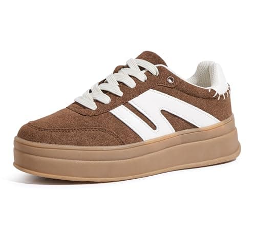 Image of LUCKY STEP Women's Platform Retro Fashion Sneakers Classic Casual Gum Rubber Sole Skate Trainer Tennis Walking Shoes Thick Sole Trendy Footwear (Dark Brown, 8US-38EU-5UK)