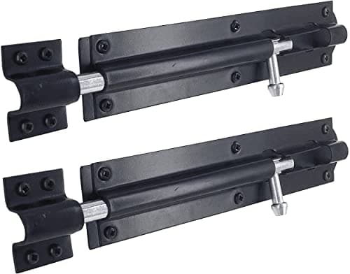 Image of IRONTITE® 2 Pack Tower Bolt Black, Gate Bolts for Wooden Gates, Slide Bolt, Black Door Lock Bolt, Sliding Bolt Lock Or Garden Gate Bolt. 200mm (8”)