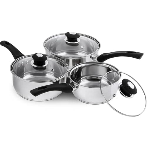 Image of Supreme Vision SS2501 3pc Stainless Sauce pan Set with Glass Lids, Stainlees Steel, 41 x 27 x 5.5 cm