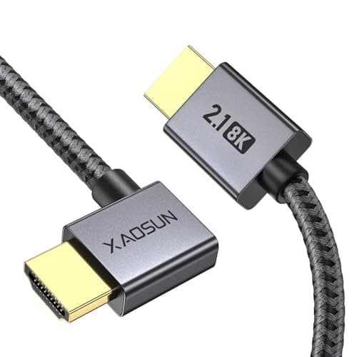Image of XAOSUN Right Angle HDMI 2.1 Cable-1M, 48Gbps Ultra High Speed HDMI Cord Support 8K@60Hz 4K@120Hz Dynamic HDR eARC HDCP 2.2& 2.3 HDR10, Compatible with PS5,PS4,X-Box,Roku TV,HDTV,Blu-ray,LG,Samsung