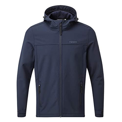 Image of TOG24 Feizor Men's Softshell Jacket Lightweight Fleece Lined Water Resistant Warm Jackets Rain Coat Windbreaker Hiking Jackets with Hood Navy L