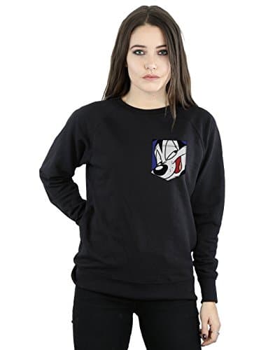 Image of Looney Tunes Women's Pepe Le Pew Face Faux Pocket Sweatshirt XX-Large Black