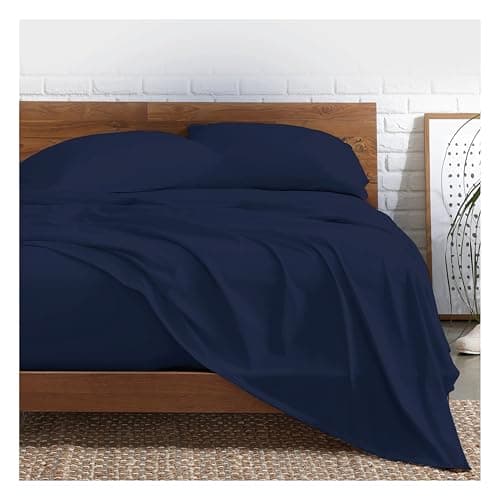Image of Funky Gadgets Flat Sheets Double 100% Egyptian Cotton Bed Sheet 300 Thread Count, Luxury Hotel Quality Flat Sheets, Plain Dyed Breathable Navy Sheet. (230 X 255cm)