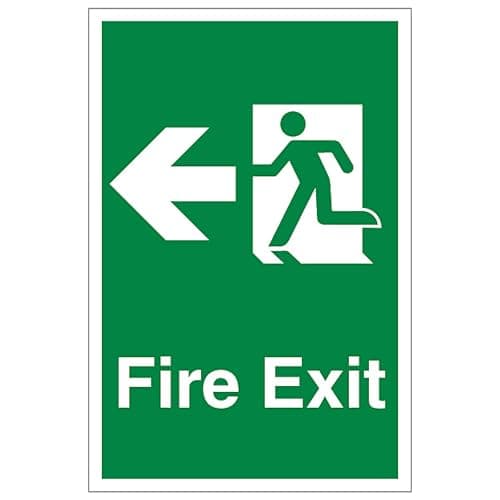 Image of V Safety Fire Exit Arrow Left - Portrait 200 x 300mm - 1mm Rigid Plastic Safety Sign