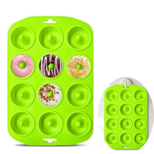 Image of Cupidove Silicone Mini Doughnut Maker Baking Muffin Pan Tray 12 Holes Pure Food Grade Green Makes12 Full Size Donuts, BPA Free, German LFGB Approved
