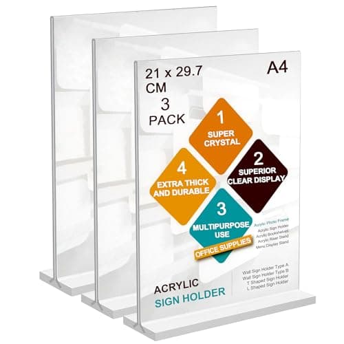 Image of ROSSHINE A4 Menu Holders, 3pack Double Side Display Acrylic Sign Holder, A4 Clear Poster Holder Perspex Display Stand for Office School Home Restaurant