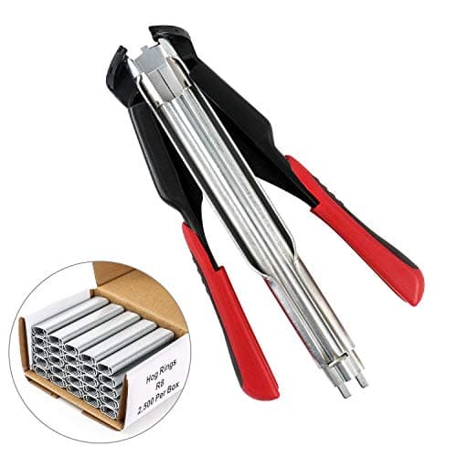 Image of QWORK® Hog Ring Pliers Automatic Fencing Kit C-Type Clip Fencing Pliers with 2500PCS Galvanised Fence Hog Ringsfor Wire Mesh Pet Cages Car Mattresses