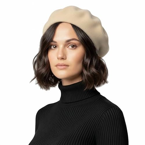 Image of Basic Sense Wool Beret Hat for Women - Classic French Style (UK, Alpha, One Size, Beige)