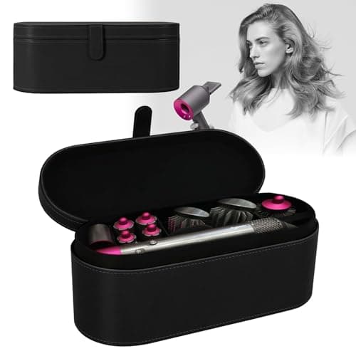 Image of Forbabe Minimalist Hair Dryer Case, Black PU Leather Storage Bag for Dyson Supersonic, Portable Travel Case with Accessories Compartment