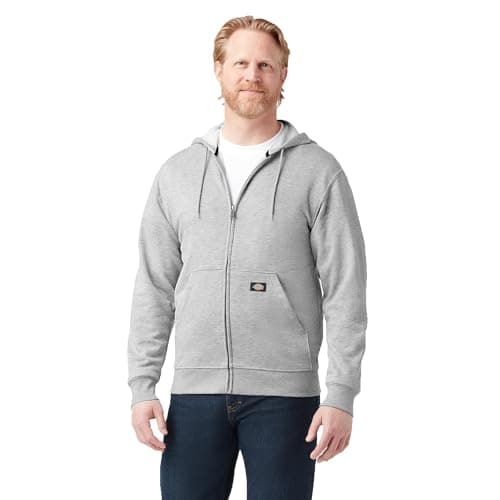Image of Dickies, Men's, MIDWEIGHT FULL ZIP FLEECE HOODIE REGULAR, HEATHER GREY, XL