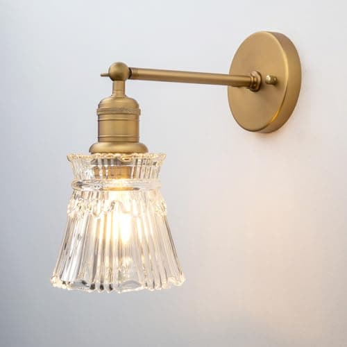 Image of Yosoan Vintage Glass Wall Sconce Lights, Deco Glass Wall Light Fixture for Kitchen Bedroom Living Room Restaurant (Antique Gold)