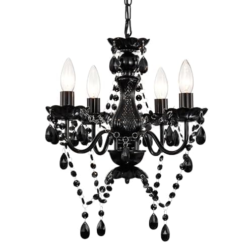 Image of Black Chandelier, 4-Light Hardwired Ceiling Light– Small Elegant Acrylic Pendant, 41x44 cm, Decorative Lighting for Bedroom, Dining Room, Hallway, Entryway, E14 Blub(Not Included)