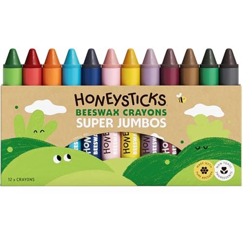 Image of Honeysticks Super Jumbo Crayons (12 Pack) - Non Toxic Crayons for Kids - 100% Pure Beeswax and Food Grade Colours - For Toddlers 1-3, Unbreakable, Extra Large, Easy to Hold and Use, Eco-Friendly