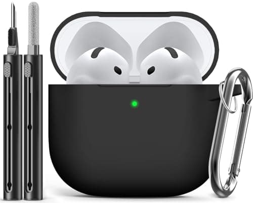 Image of Inesore Compatible with AirPods 4 Case with Cleaning Kit, Silicone Protective Case Cover for Apple AirPod 4 (2024/ANC), Unisex Design - Black