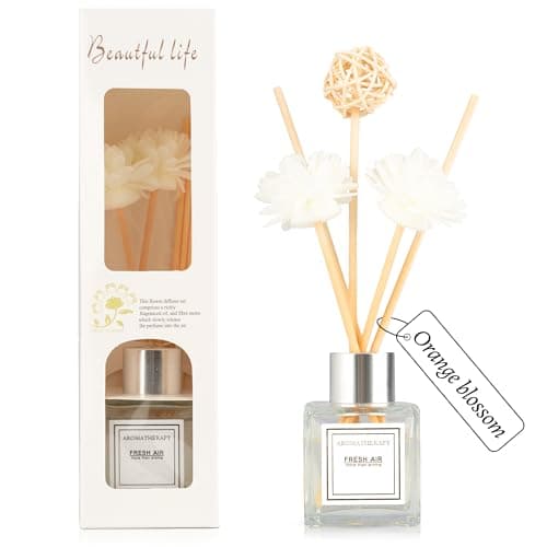 Image of 50ml Orange Blossom Scent Bathroom Air Freshener - Reed Diffuser for Home - Long Lasting Home Fragrance - for Office Shelf Bedroom Accessories Room Decor - Bathroom Decor with 5 Reed Diffuser Sticks