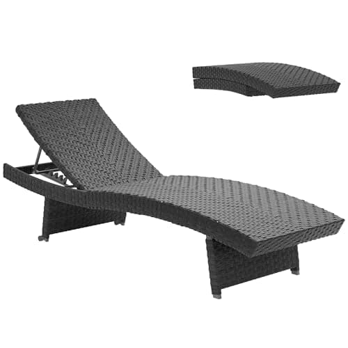 Image of Outsunny Outdoor PE Rattan Sun Lounger, Folding Wicker Garden Lounger Recliner with 4-Level Adjustable Backrest, Rolling Sunbed Lounge Chair with Wheels, Non-Slip Legs for Balcony, Beach, Black