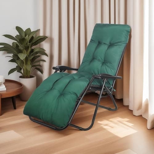 Image of Waterproof Sun Lounger Cushion Only, 170 * 53 * 10cm Sunlounger Cushions Replacement Garden Relaxer Cushion Pad Sunbed Cuhsion with Top Cover for Garden Patio Yard Beach (Dark Green)