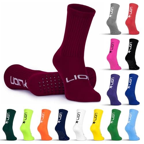 Image of LION SPORTSWEAR Football Grip Socks For Men/Women/Kids - Variety Of Colours To Match Your Team Kit & Sleeve Socks (UK, Alpha, L, Burgundy)