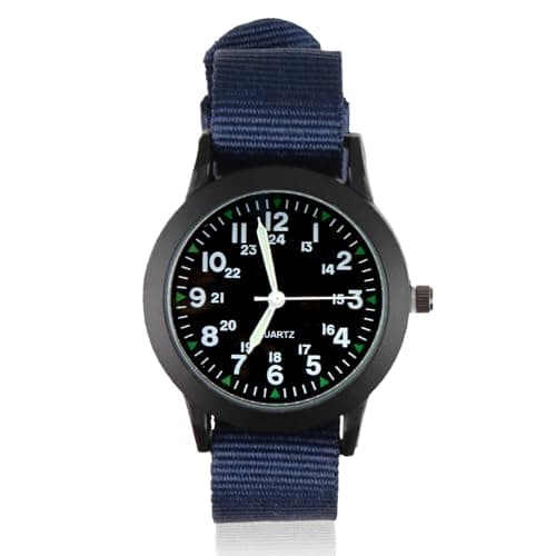 Image of IBEIKE Military Watches for Boys, Casual Sports Analog Quartz Men's Watch Army Tactical Wristwatch with Illuminate Pointer Glow in The Dark, Navy Nylon Strap, Black Dial