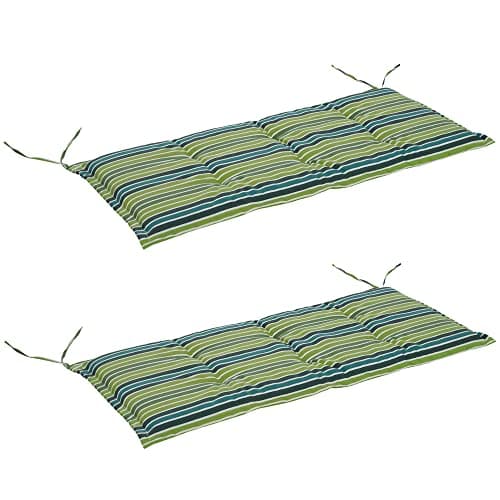 Image of Outsunny Set of 2 Outdoor Garden Patio 2-3 Seater Bench Swing Chair Cushion Seat Pad Mat Replacement 120L x 50W x 5T cm - Green Stripes