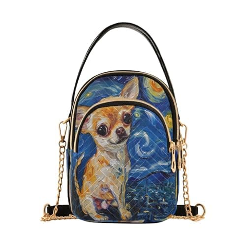 Image of Mnsruu Women Girls Crossbody Bag, Chihuahua Starry Night Ladies Shoulder Bag, Cellphone Handbags Coin Purse Wallet Gifts