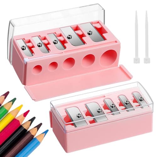 Image of 2 Pack Makeup Pencil Sharpener, 5 Hole Cosmetic Sharpener with Lid, Dual Holes Manual Tool for Eyeliner Eyebrow Lip Pencils - Portable Travel Beauty Accessories (Pink)