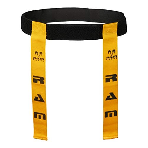 Image of Ram Rugby Tag Belt Set - 20 Woven Webbing Tags & 10 Small Adjustable Belts, Durable Carry Bag, 16" x 2" Tags, Fits 22" to 37" Waist, Available in Green, Blue, Red, Yellow - Perfect for Training