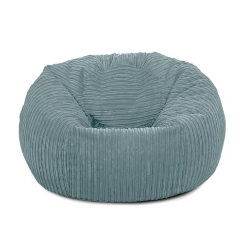 Image of Bags of Beans Adult Corduroy Bean Bag Pre Filled - Comfortable Lounger Chair - Breathable Fabric Recliner Beanbag Seat for Living Room, Gaming and Bedroom Furniture 92(D) x92(W) x57(H) (Sky Blue)