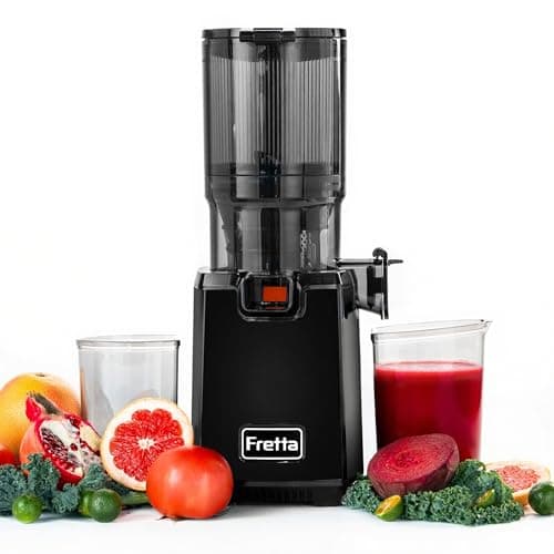 Image of Fretta Juicer Machines,Cold Press Juicer w/135MM Wide Mouth for Whole Fruits and Vegetables,Masticating Juicer,Quiet and High Juice Yield,Easy to Clean,BPA Free,250W (Black)