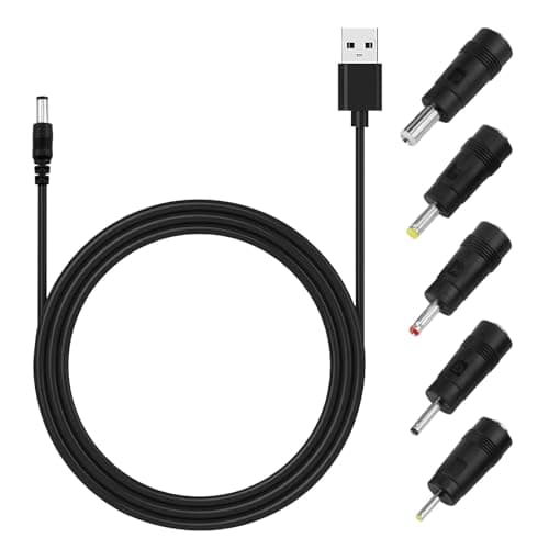 Image of USB to DC Cable Fast Charging Universal USB to 5V DC Power Cable 5.5 X 2.1mm Plug Adapter with 6 Interchageable DC Connectors Chager Cord DC Adapter Compatible for Laptops Router Keyboard Toys, 1M