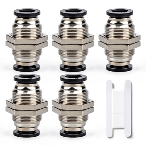 Image of Bwintech 5 Pcs 12mm Bulkhead Union x 12mm Tube OD Push to Connect Tube Fitting, Nickel Plated Brass Pneumatic Quick KPM12 Connect Air Fitting