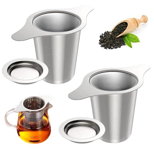Image of 2 Pack Tea Infuser 304 Stainless Steel Mesh Strainer with Heat Proof Handles, Tea Filter for Teapots Mugs Cups to Brewing Steeping Loose Leaf Tea and Coffee, Large Capacity