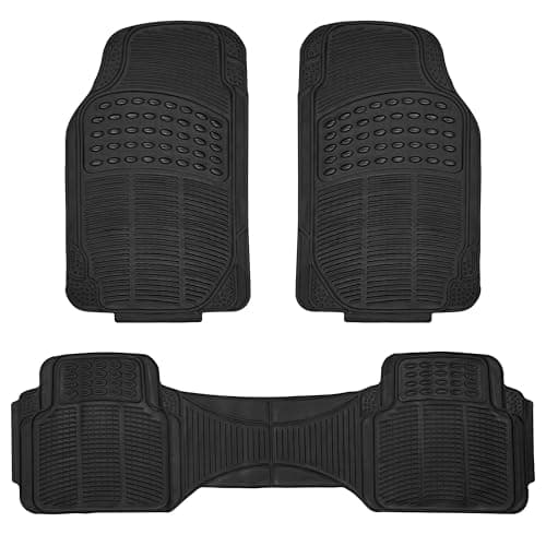 Image of Crystals 3 Piece Heavy Duty Universal Black Rubber Car Mat Set | Non Slip All Weather Floor Mats for Cars, Vans, SUVs & Trucks