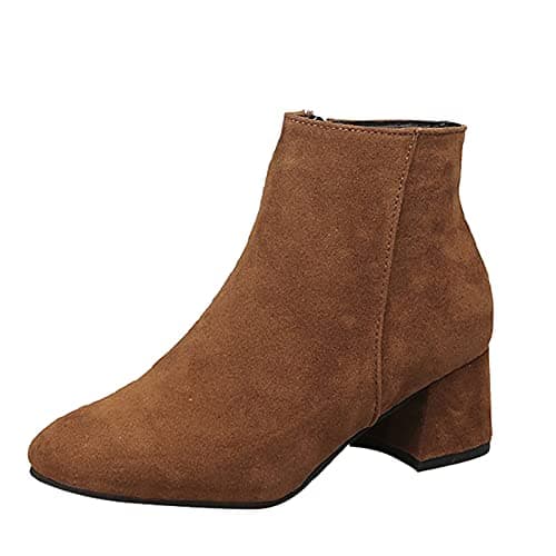 Image of LZPCarra K Women's Shoes Short Boots for Women with Side Block Heel Colour Zip Solid Fashion Suede Boots Women's Boots Women's Ankle Boots 41 Red, brown, 6 UK