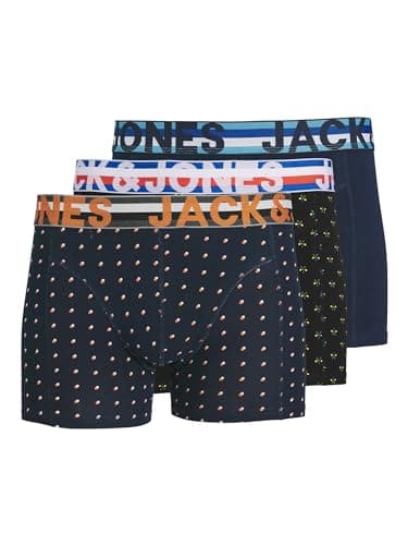 Image of Jack & Jones Men's Jachenrik Trunks 3 Pack Noos Boxer, Multicoloured (Black Detail Navy Blazer), L UK