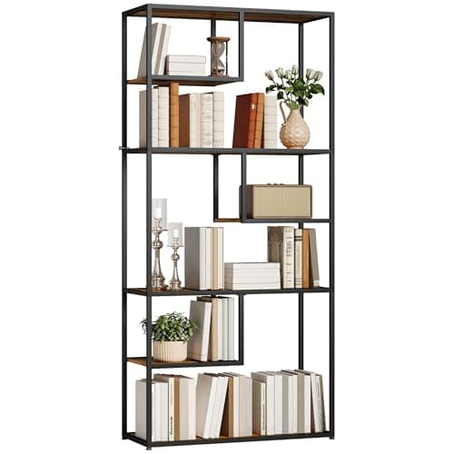 Image of HOMCOM 6 Tier Bookcase, Industrial Display Shelf, Standing Storage Shelf, 34x83x180cm for Study, Office, Living Room, Bedroom, Rustic Brown and Black