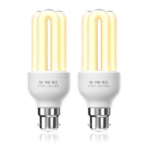 Image of Bonlux B22 Energy Saving Bulb 11W Warm White 2700K, B22d/B22/BC Bayonet Cap, 3U CFL Low Energy Light Bulbs Bayonet, 3U BC Compact Fluorescent Stick Bulbs, AC 220V, Not Dimmable, 2-Pack