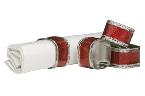 Image of Premier Housewares 1403761 Square Glitter Napkin Rings - Set of 4, Red, H4 x W3 x D4cm