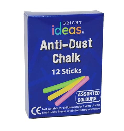 Image of Bright Ideas PK12 8cm Assorted Colour Chalk Sticks, Bright and Bold Coloured Chalk Sticks for writing fun on Blackboards, Chalkboard Signs, Slate and School, BI8017.