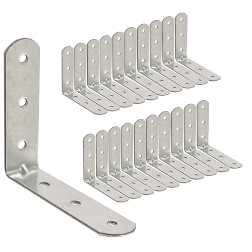 Image of OMIDEAS 20 x Angle Bracket (50 x 50 x 16) 90 Degree L Shape Corner Brace Plate Wood Metal Connecting Fixing Joining Repair Support Galvanised Connector