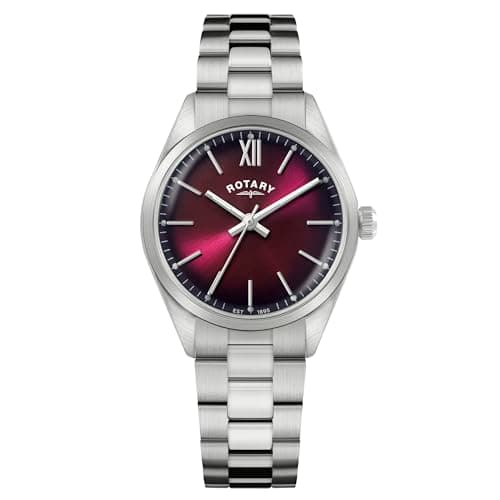 Image of Rotary Ladies Heritage Burgundy Dial Stainless Steel Bracelet Watch