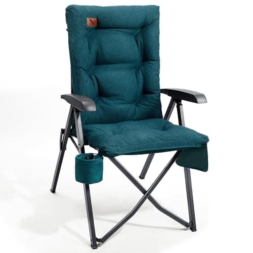 Image of EVER ADVANCED Luxury Camping Chairs for Adults Heavy Duty High Back Oversized Folding Garden Chair Comfy Padded 6cm Loadable 150kg Camp Adjustable Dining Chairs 4-Position Recliner Deck Green